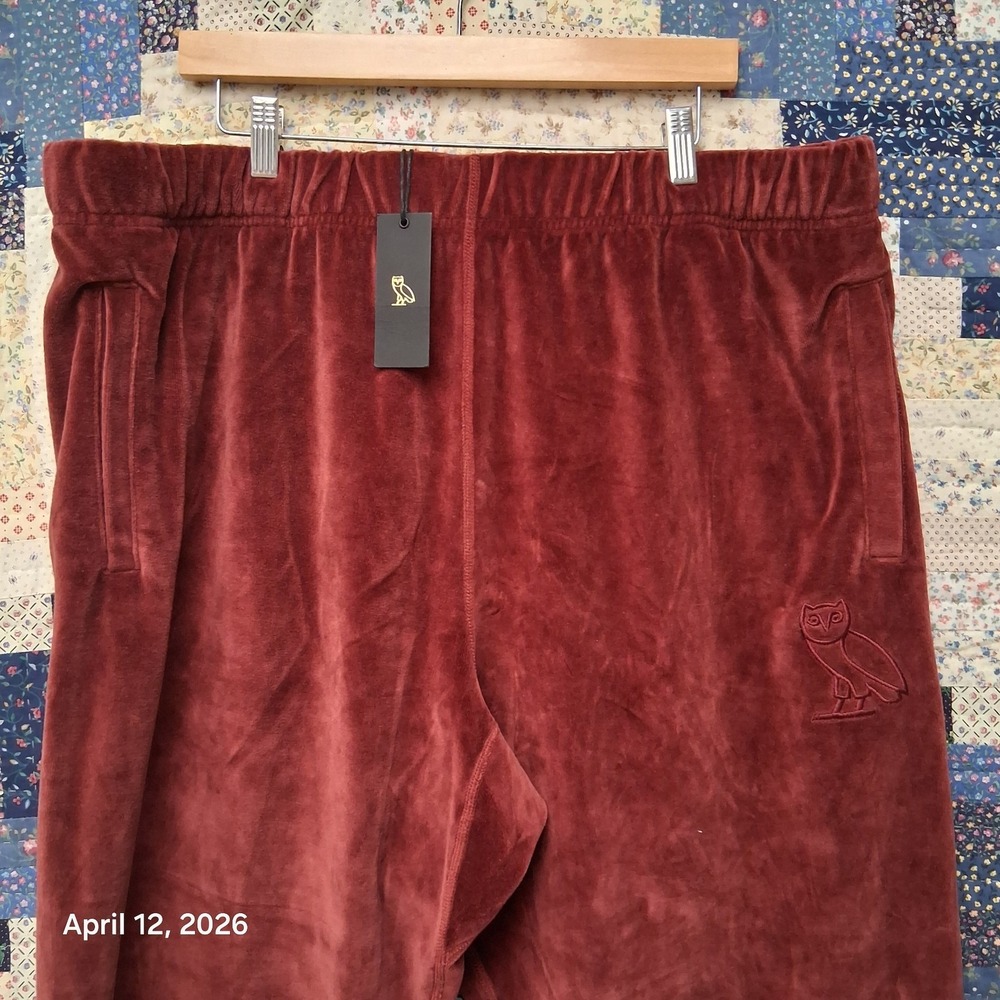 Octobers Very Own OVO Velour Sweatpants Track Pants Size 3XL Burgundy